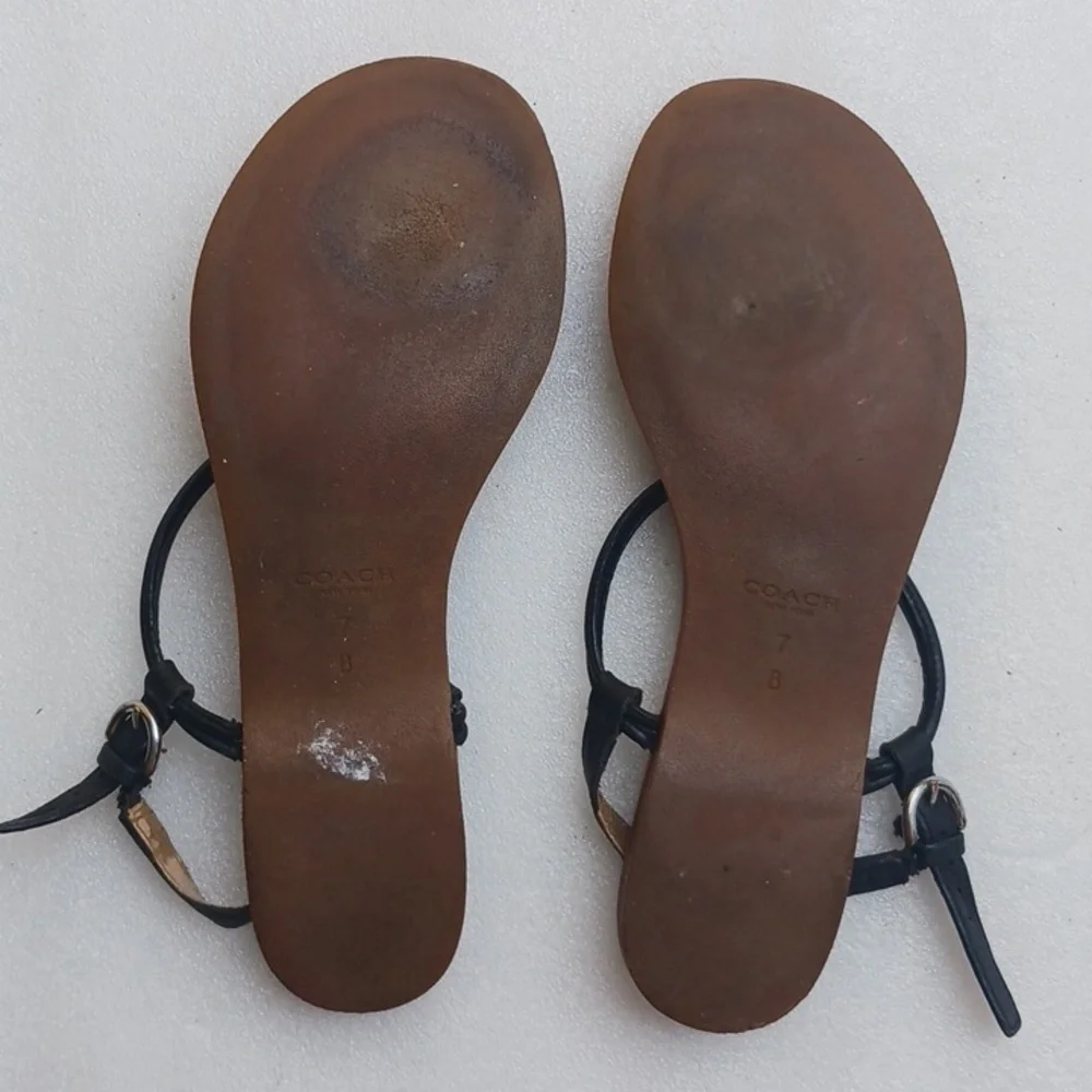 COACH CHARLEEN Black Leather Sandals with Silver Accents